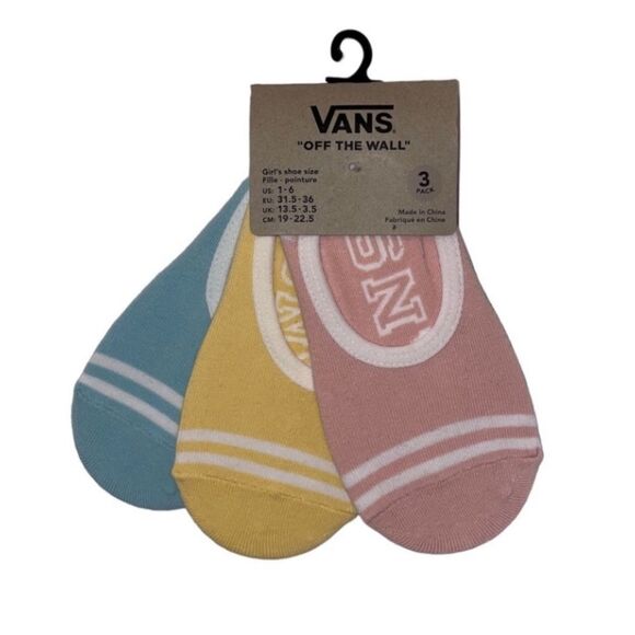VANS GIRLS THREE (3) PAIR OF NO SHOW MULTI COLOR VANS SOCKS IN SIZE 1-6 NWT - Picture 1 of 3